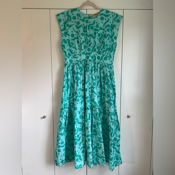 Oliphant CAP SLEEVE MIDI-‎ ACADIA AQUA Dress Large - Picture 2 of 7